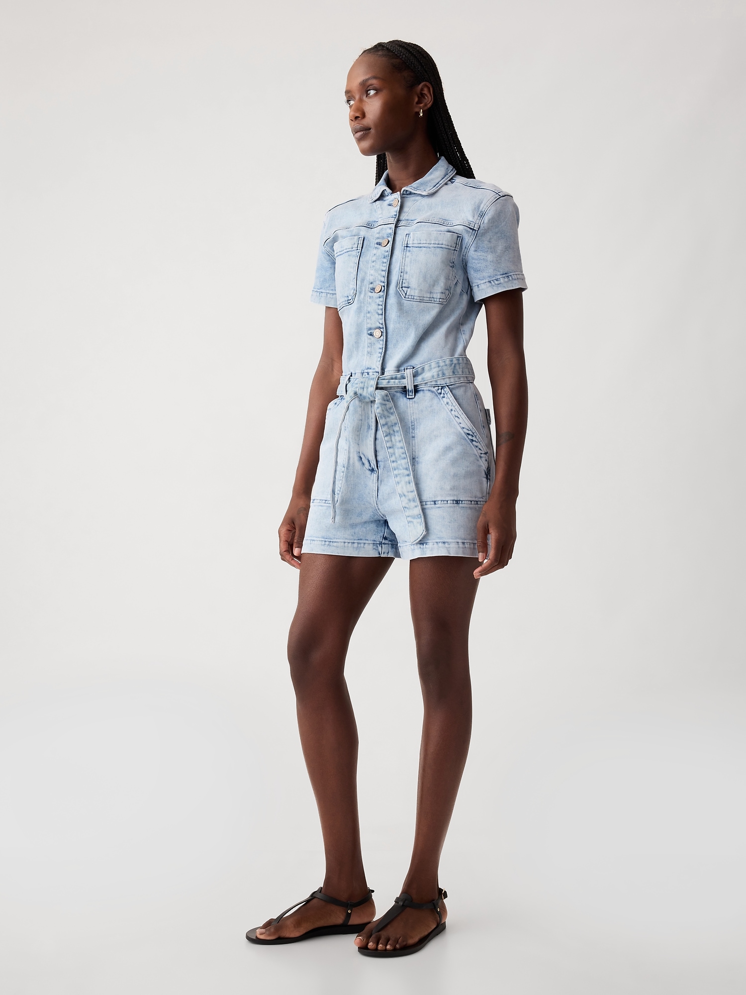 Shop Gap Belted Denim Romper In Light Wash Indigo