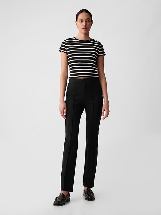 1 of 8 showing, with the color Black of product Mid Rise Ponte Crop Kick Pants