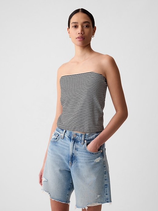1 of 8 showing, with the color white & black stripe of product Compact Jersey Tube Top