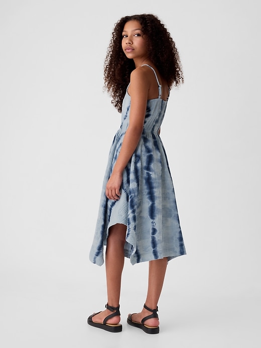 2 of 8 showing, with the color tie dye indigo of product Kids Crinkle Gauze Handkerchief Hem Dress