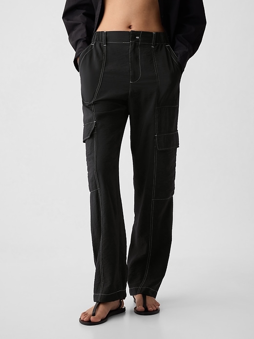 2 of 8 showing, with the color black of product Mid Rise Cargo Pants