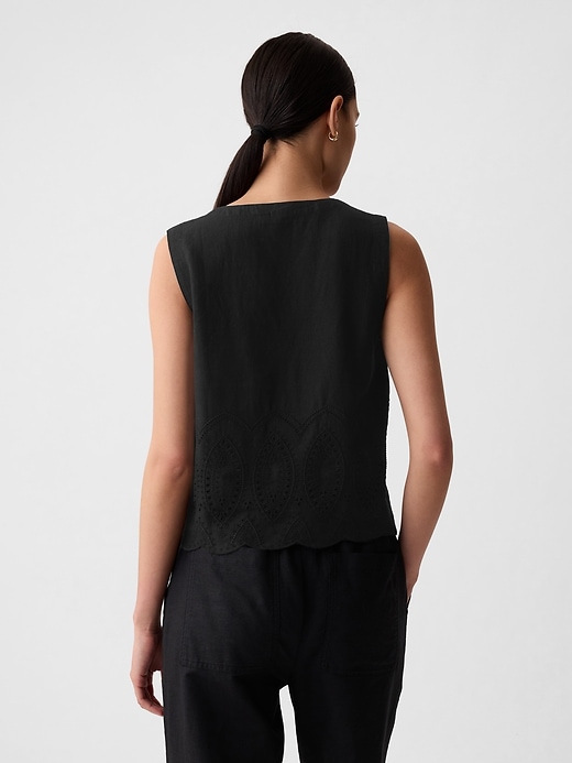 2 of 8 showing, with the color black of product Linen-Blend Eyelet Vest