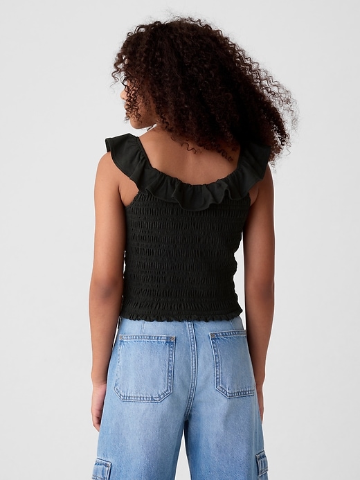 2 of 8 showing, with the color true black of product Kids Ruffle Smocked Tank Top
