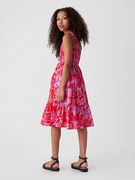2 of 8 showing, with the color coral floral of product Kids Smocked Midi Tank Dress