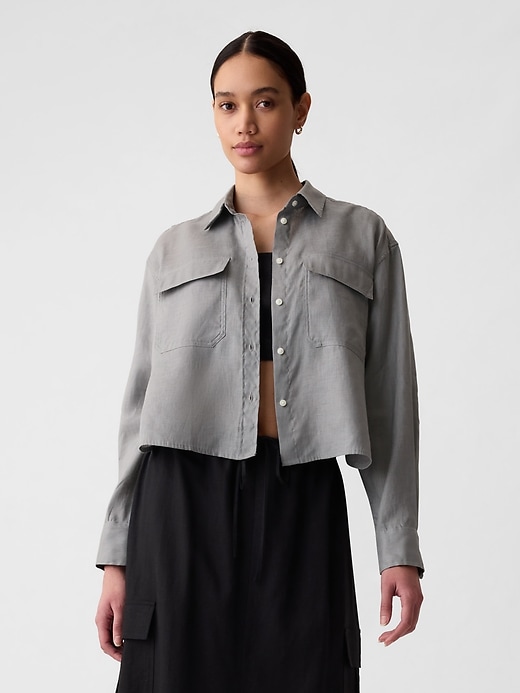 Image number 10 showing, 100% Linen Cropped Shirt