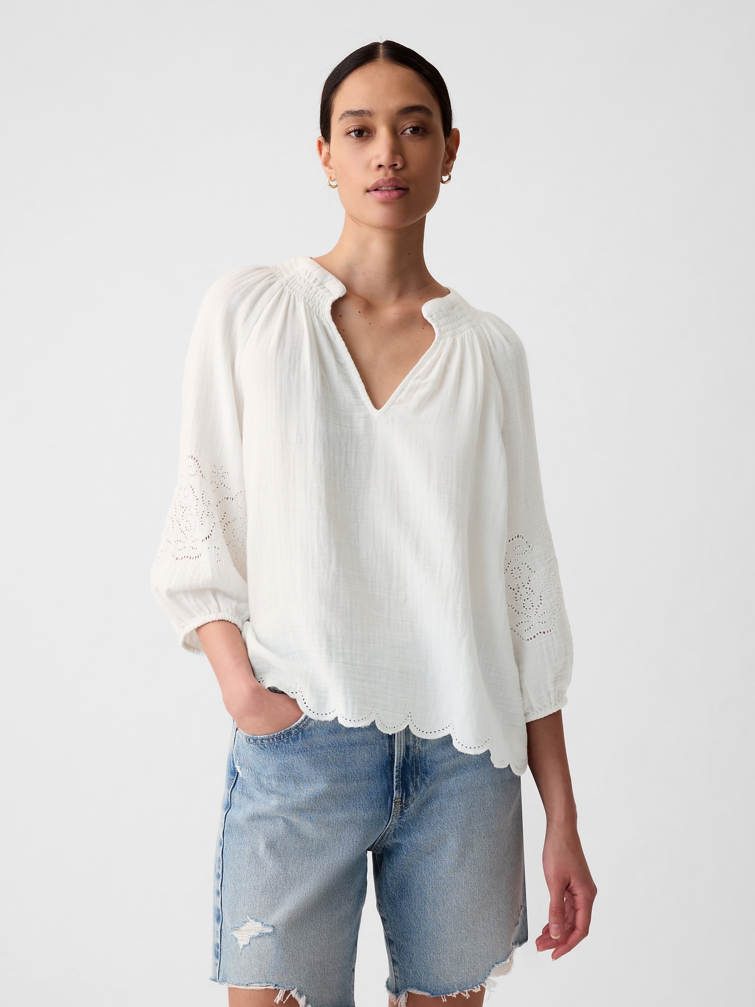 Shop Gap Eyelet Puff Sleeve Shirt In Off White