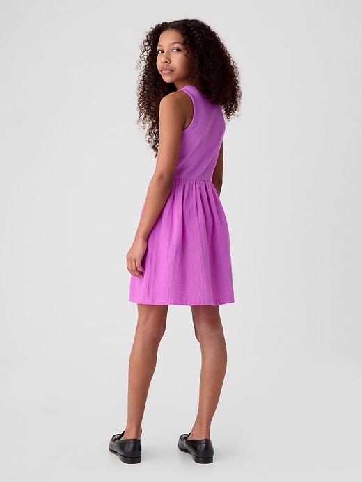 2 of 8 showing, with the color budding lilac of product Kids Crinkle Gauze Tank Dress