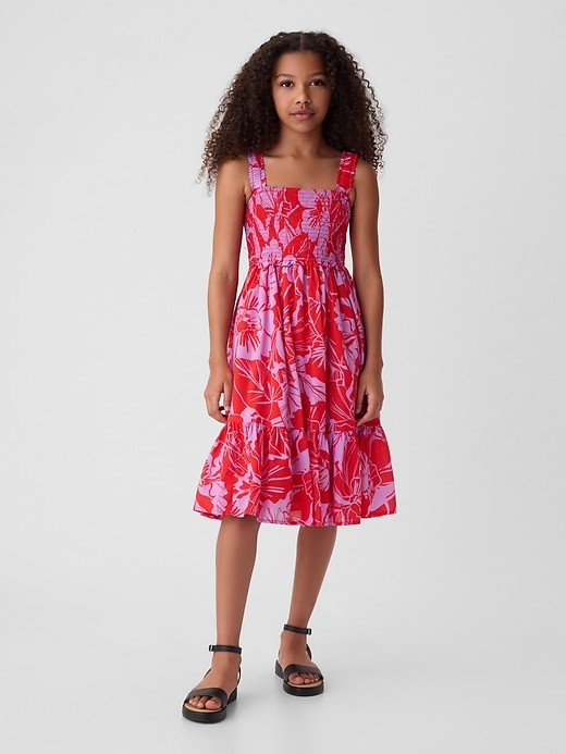 1 of 8 showing, with the color coral floral of product Kids Smocked Midi Tank Dress