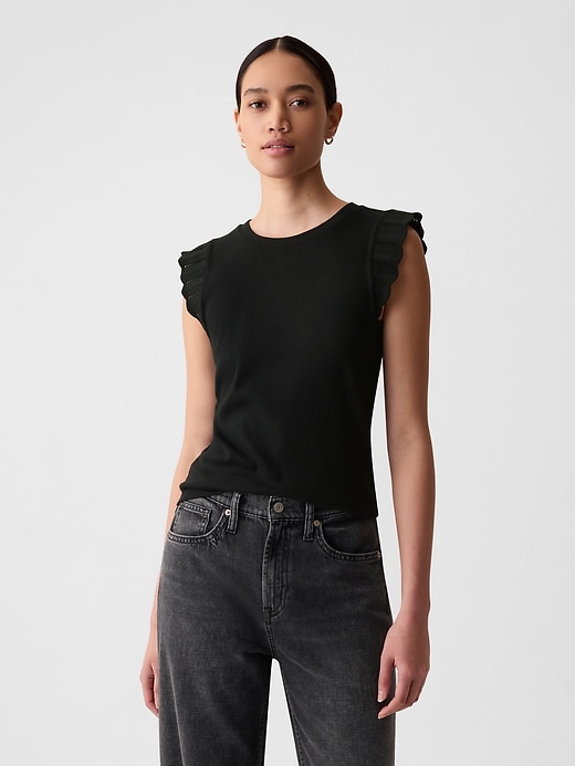 1 of 8 showing, with the color black of product Modern Rib Flutter Tank Top