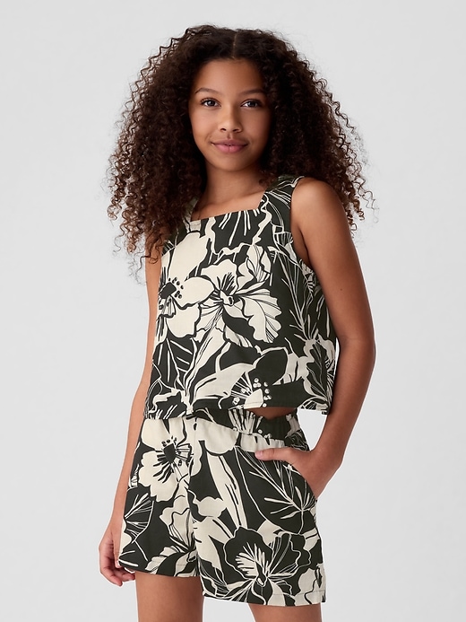 1 of 8 showing, with the color black white floral of product Kids Linen-Cotton Tank Top