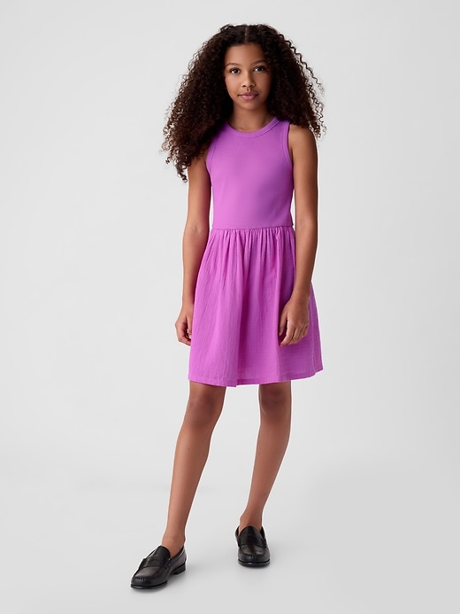 1 of 8 showing, with the color budding lilac of product Kids Crinkle Gauze Tank Dress