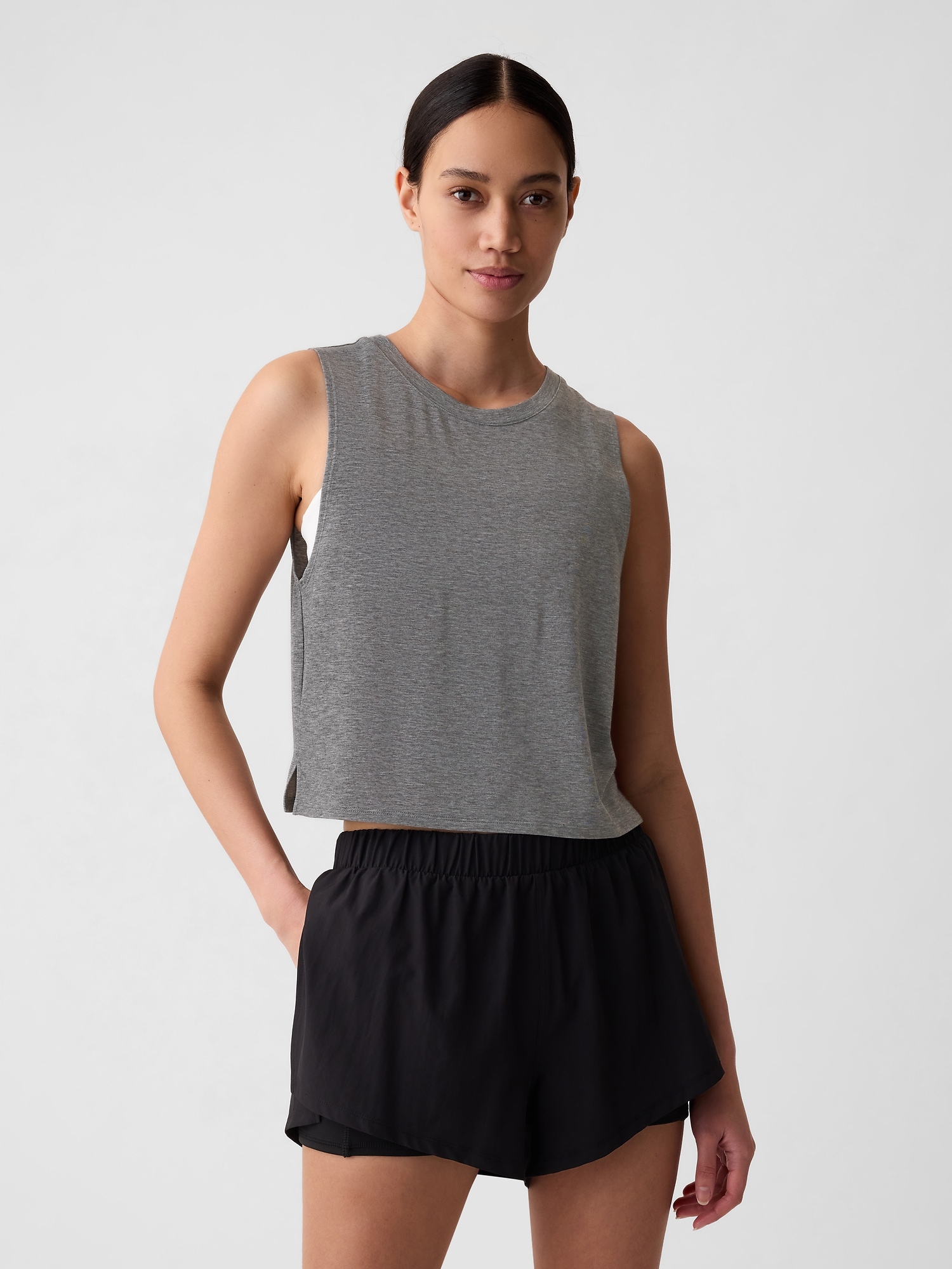 Gap Fit Breathe Cropped Muscle T-shirt In Grey
