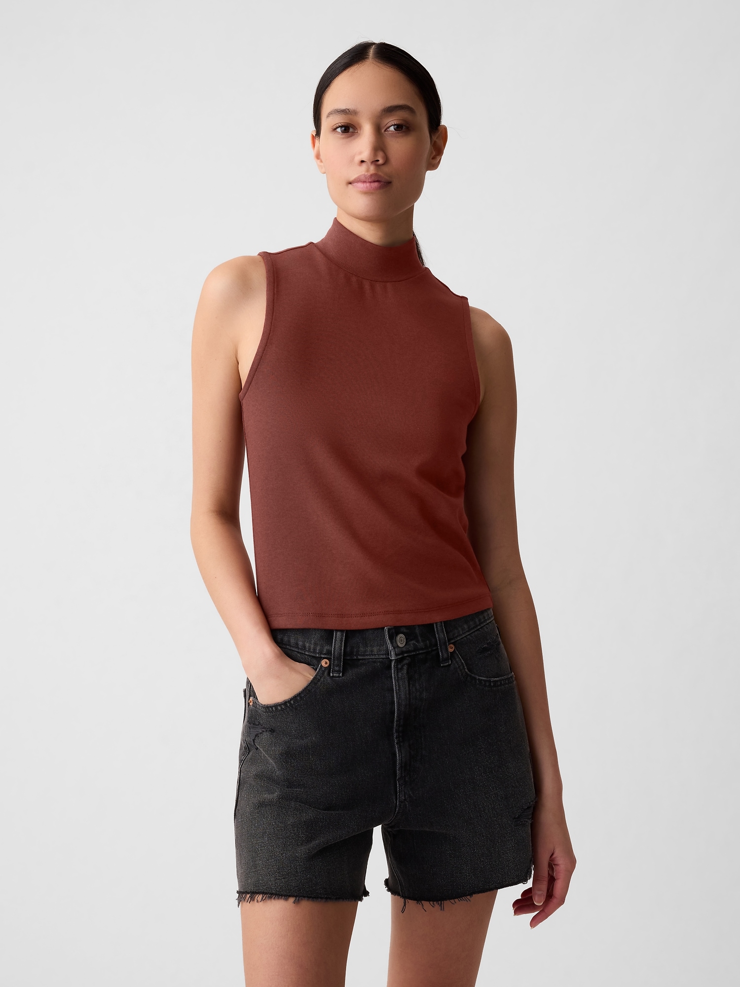 Gap Modern Mockneck Tank Top In Smoked Paprika