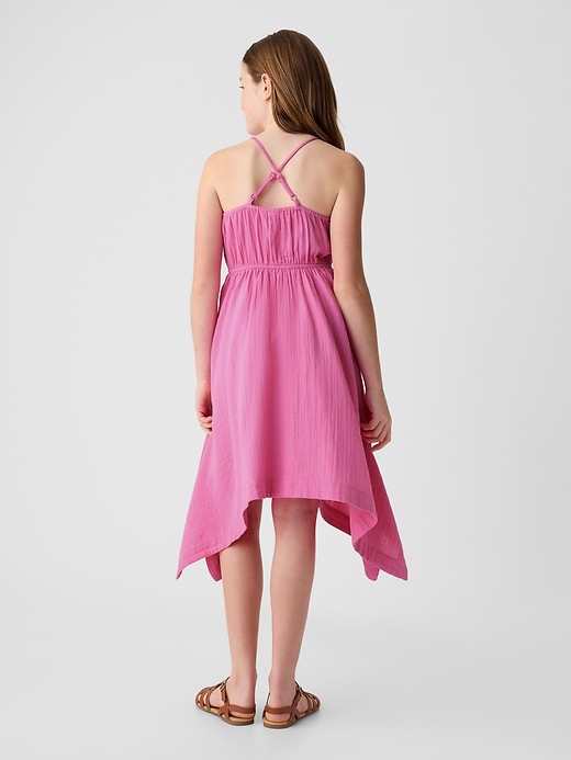 2 of 8 showing, with the color indie pink of product Kids Crinkle Gauze Handkerchief Hem Dress
