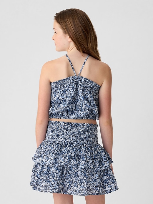 2 of 8 showing, with the color blue ditsy floral of product Kids Smocked Halter Tank Top