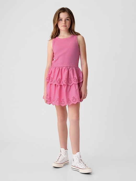 1 of 8 showing, with the color indie pink of product Kids Eyelet Tiered Dress