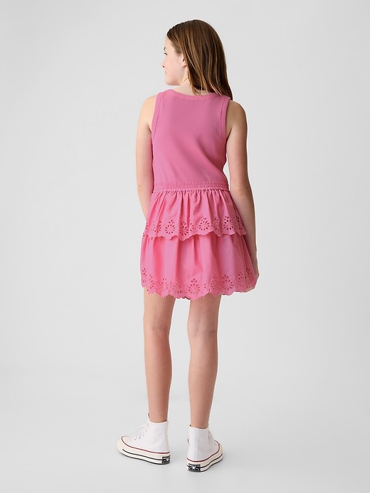 2 of 8 showing, with the color indie pink of product Kids Eyelet Tiered Dress