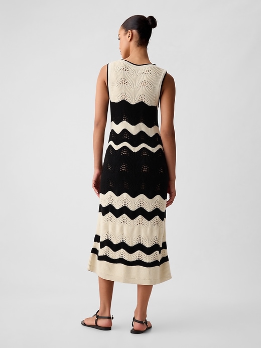 2 of 8 showing, with the color black & off white chevron of product Crochet Midi Sweater Dress