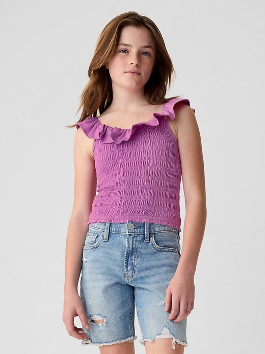 1 of 8 showing, with the color budding lilac of product Kids Ruffle Smocked Tank Top