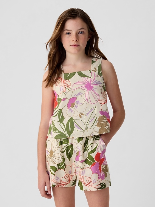 1 of 8 showing, with the color multi floral of product Kids Linen-Cotton Tank Top