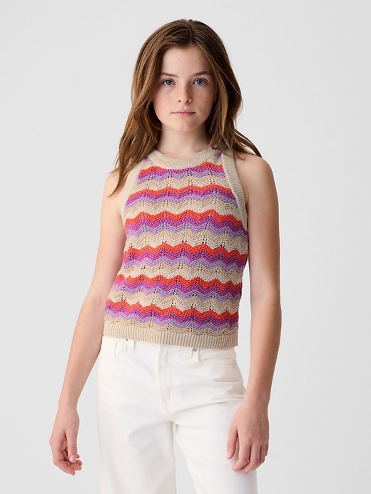 1 of 8 showing, with the color pink chevron of product Kids Crochet Tank Top