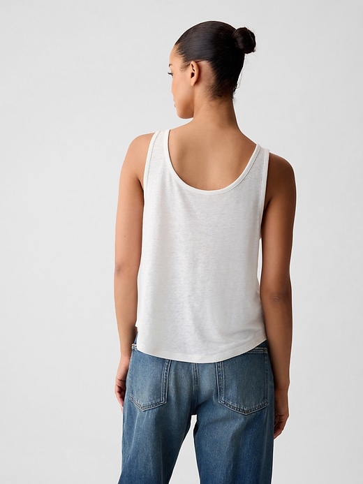 2 of 8 showing, with the color white of product Linen-Blend Henley Tank Top
