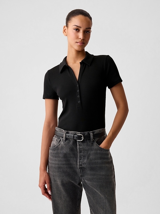1 of 8 showing, with the color black of product Modern Rib Polo Bodysuit