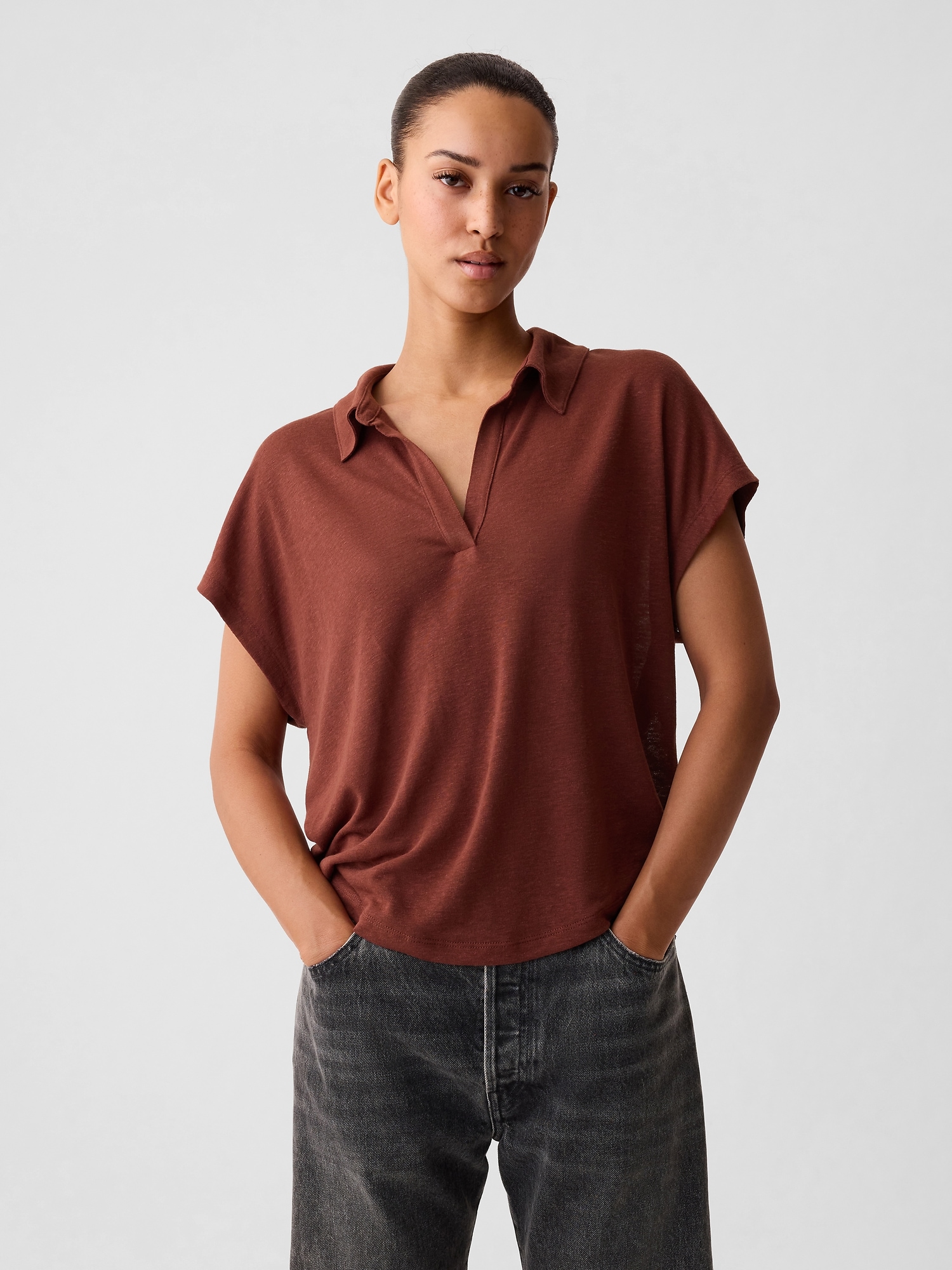 Shop Gap Linen-blend Polo Shirt Shirt In Smoked Paprika