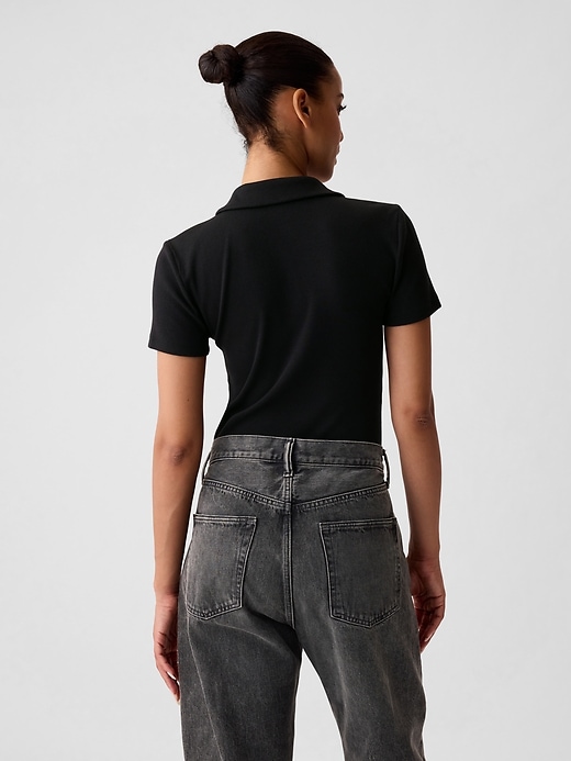 2 of 8 showing, with the color black of product Modern Rib Polo Bodysuit