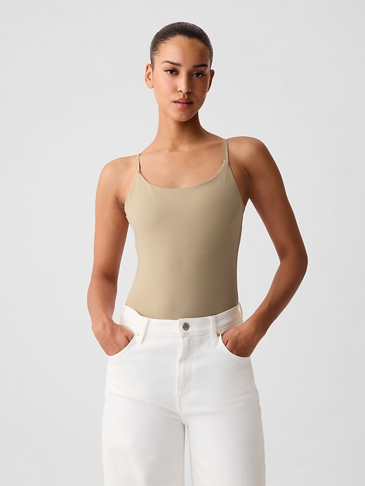 1 of 8 showing, with the color khaki tan of product Compact Jersey Cami Bodysuit