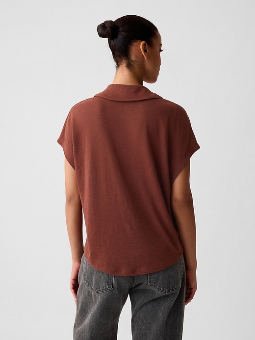 2 of 8 showing, with the color smoked paprika brown of product Linen-Blend Polo Shirt