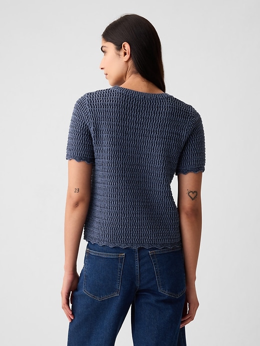 2 of 8 showing, with the color navy blue of product Crochet Sweater