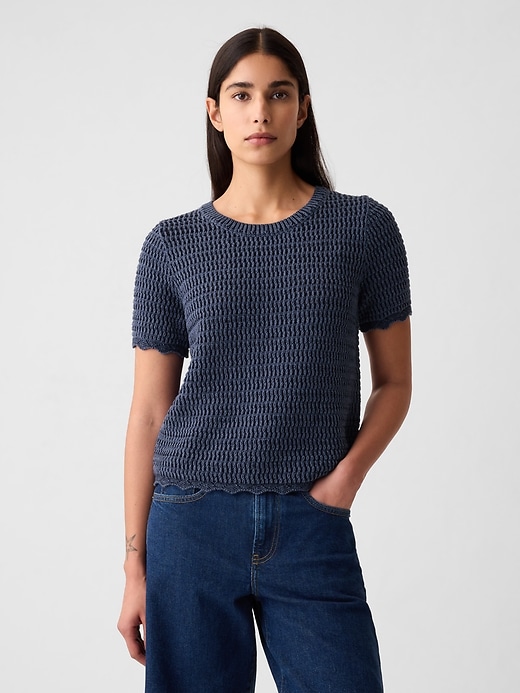 1 of 8 showing, with the color navy blue of product Crochet Sweater
