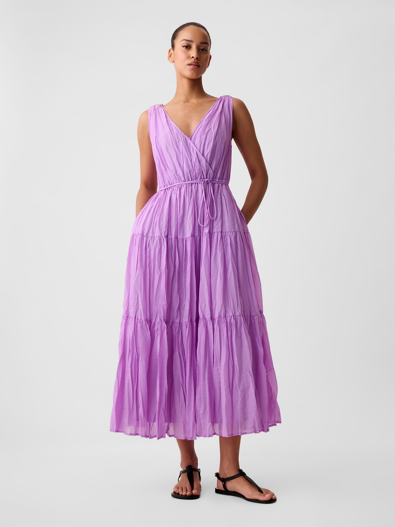 Gap Pleated Tiered Maxi Dress In Purple Lilac
