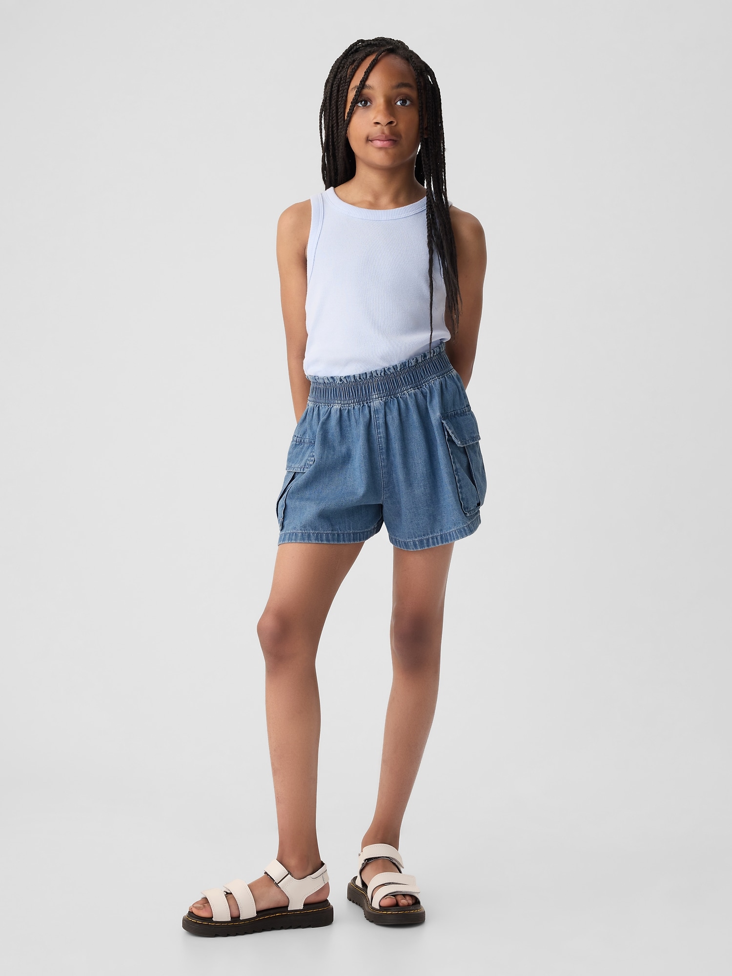 Kids Mid Rise Denim Utility Shorts