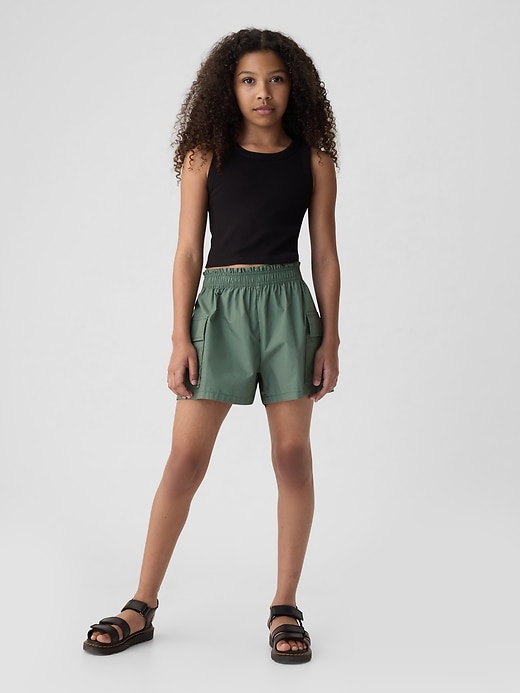 1 of 8 showing, with the color dark forest green of product Kids Mid Rise Cargo Shorts