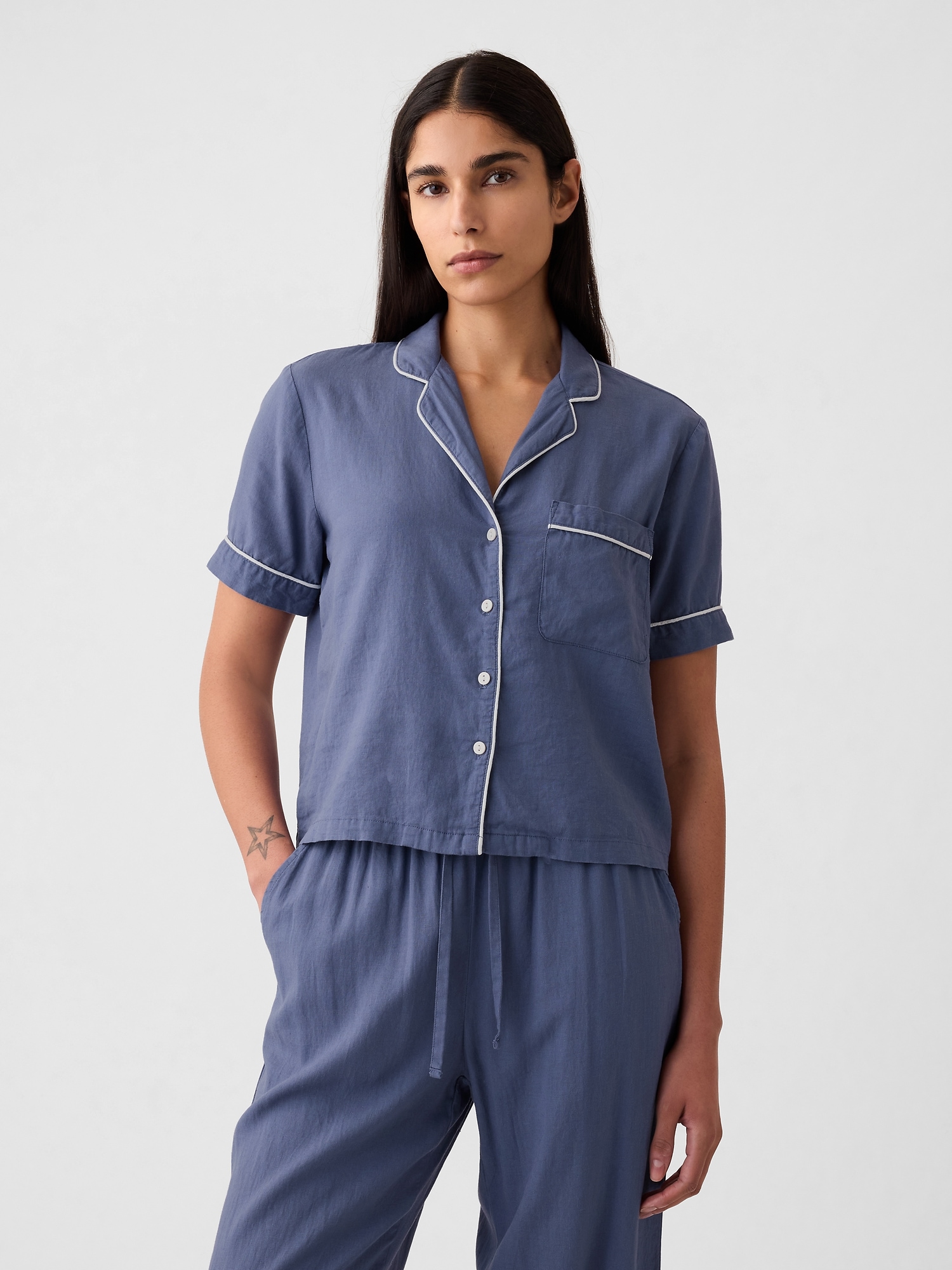 Shop Gap Linen-blend Pj Shirt In Quiet Blue