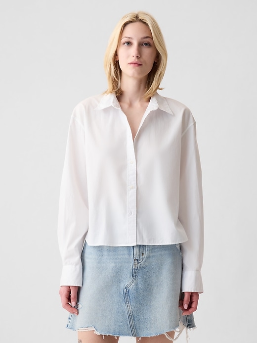 Image number 1 showing, Organic Cotton Poplin Cropped Shirt