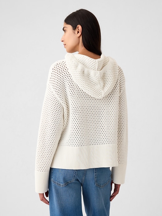 2 of 8 showing, with the color new off white of product 24/7 Split-Hem Crochet Sweater Hoodie