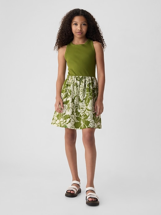 1 of 8 showing, with the color green floral of product Kids Crinkle Gauze Tank Dress