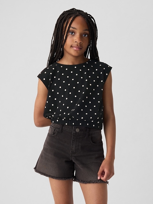 1 of 8 showing, with the color true black of product Kids Smocked Cropped Muscle Tank Top