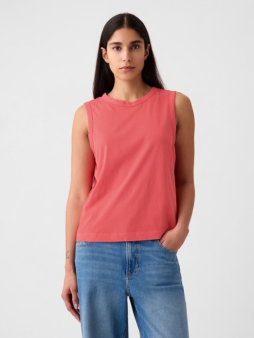 1 of 8 showing, with the color spring coral red of product Organic Cotton Vintage Tank Top