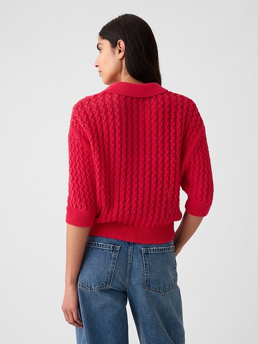 2 of 8 showing, with the color slipper red of product Linen-Cotton Textured Polo Sweater