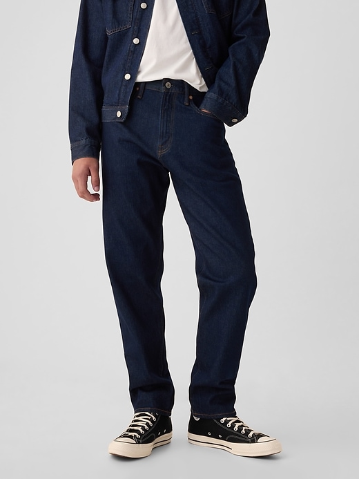 2 of 8 showing, with the color rinsed of product Relaxed Taper Jeans in GapFlex