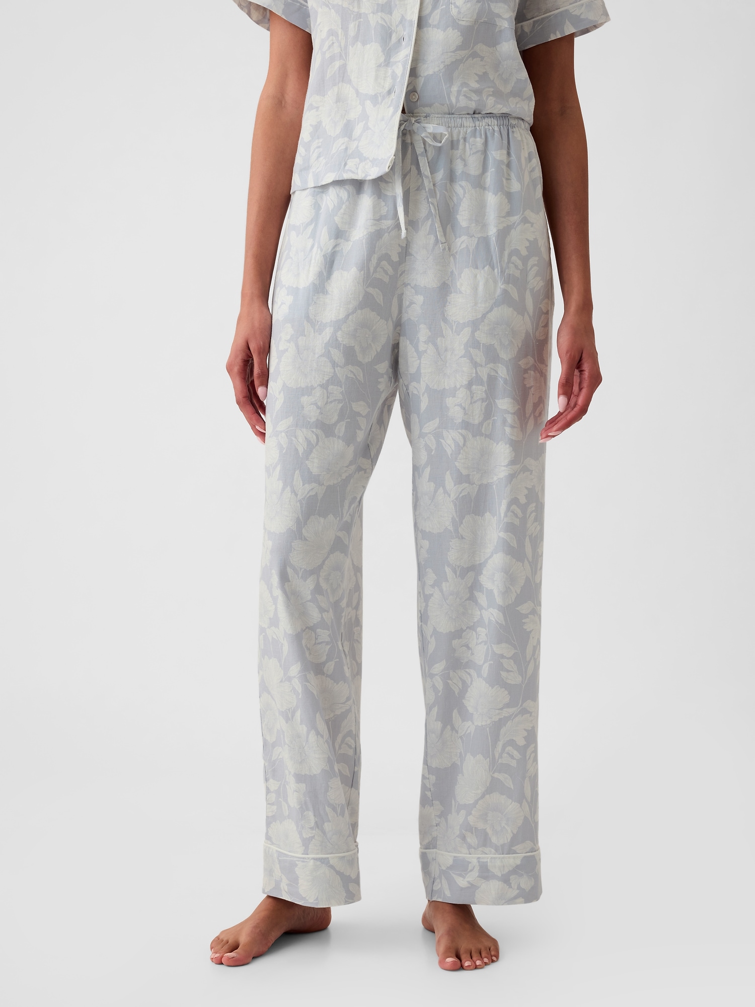 Shop Gap Linen-blend Pj Pants In Blue Floral