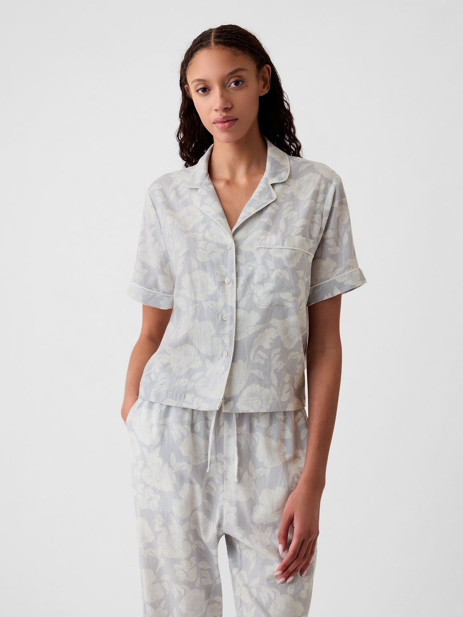 Shop Gap Linen-blend Pj Shirt In Blue Floral