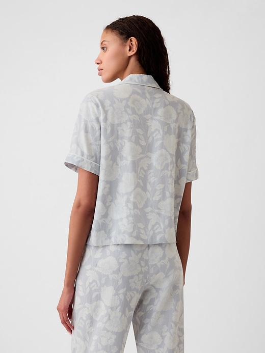 2 of 8 showing, with the color blue floral of product Linen-Blend PJ Shirt