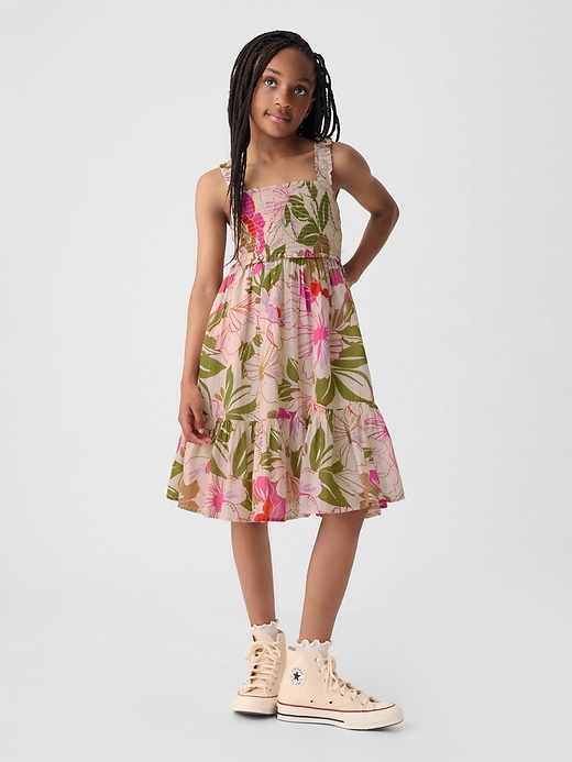 1 of 8 showing, with the color multi floral of product Kids Smocked Midi Tank Dress