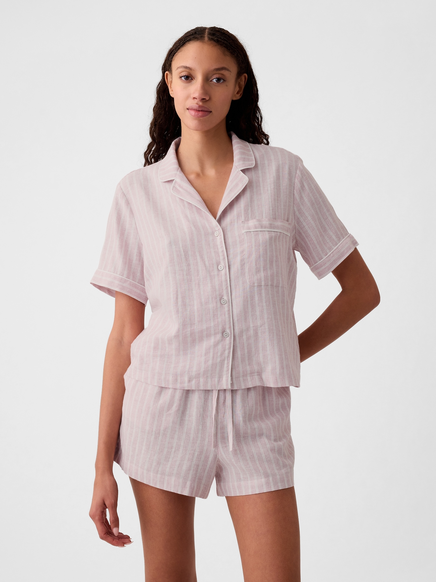 Shop Gap Linen-blend Pj Shirt In Pink Stripe