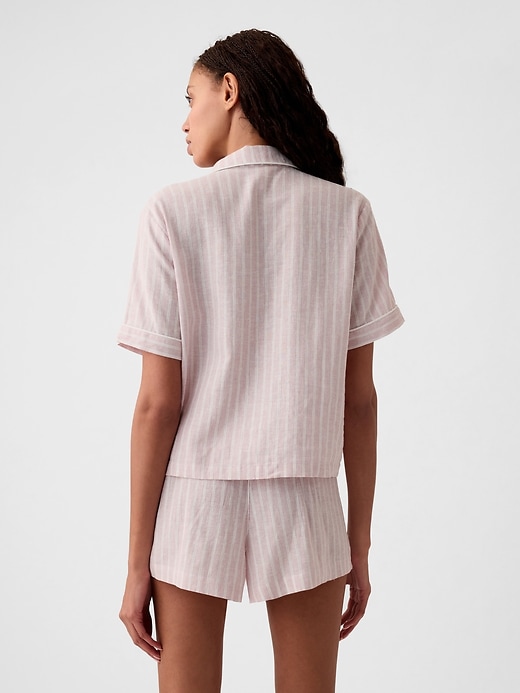 2 of 8 showing, with the color pink stripe of product Linen-Blend PJ Shirt